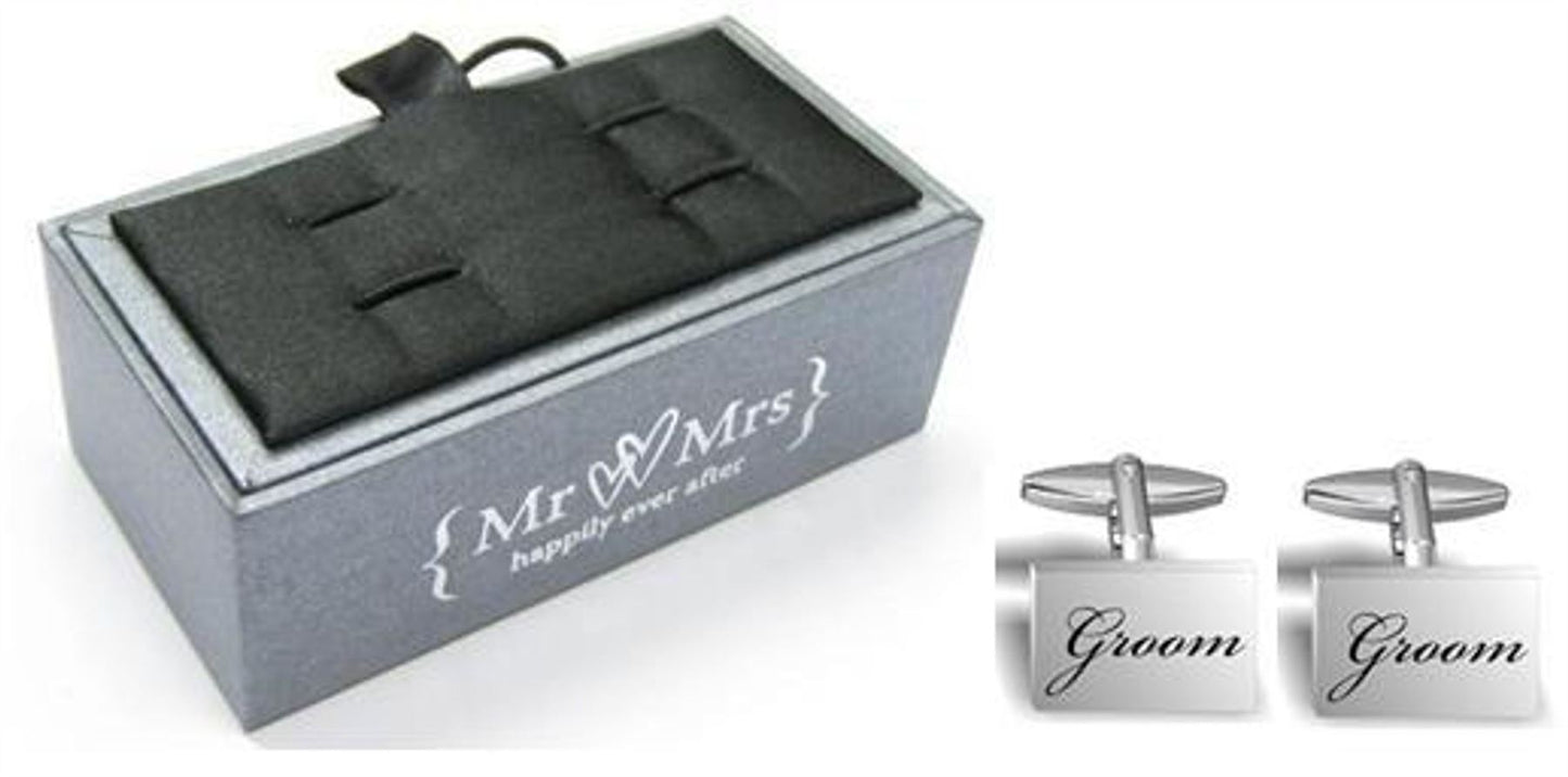 Mr & Mrs Black Engraved Cufflinks "Groom"