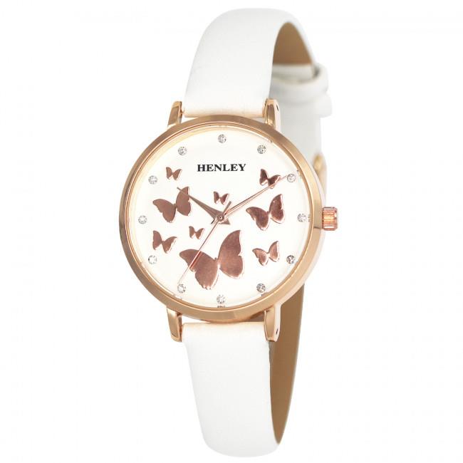 Henley Women's Rose Gold Butterfly Caramel Leather Strap Watch H06172 Available Multiple Colour
