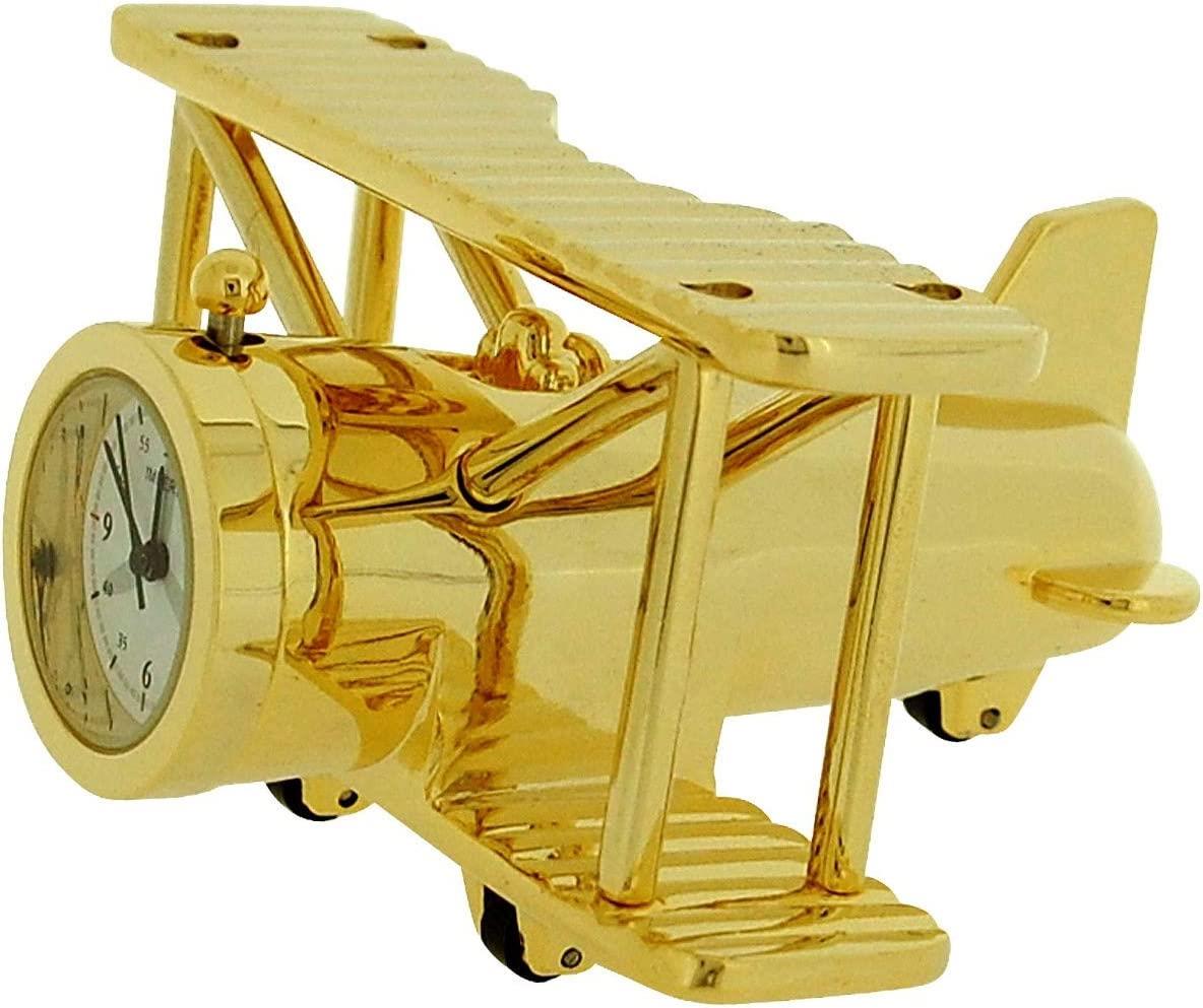 Miniature Clock Goldtone Plated Metal Bi-Plane Design Solid Brass IMP1014G - CLEARANCE NEEDS RE-BATTERY