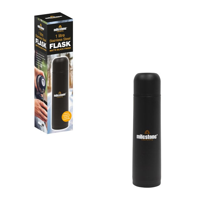 Milestone Double Walled Stainless Steel Flask 1Ltr - Matte Black Finish