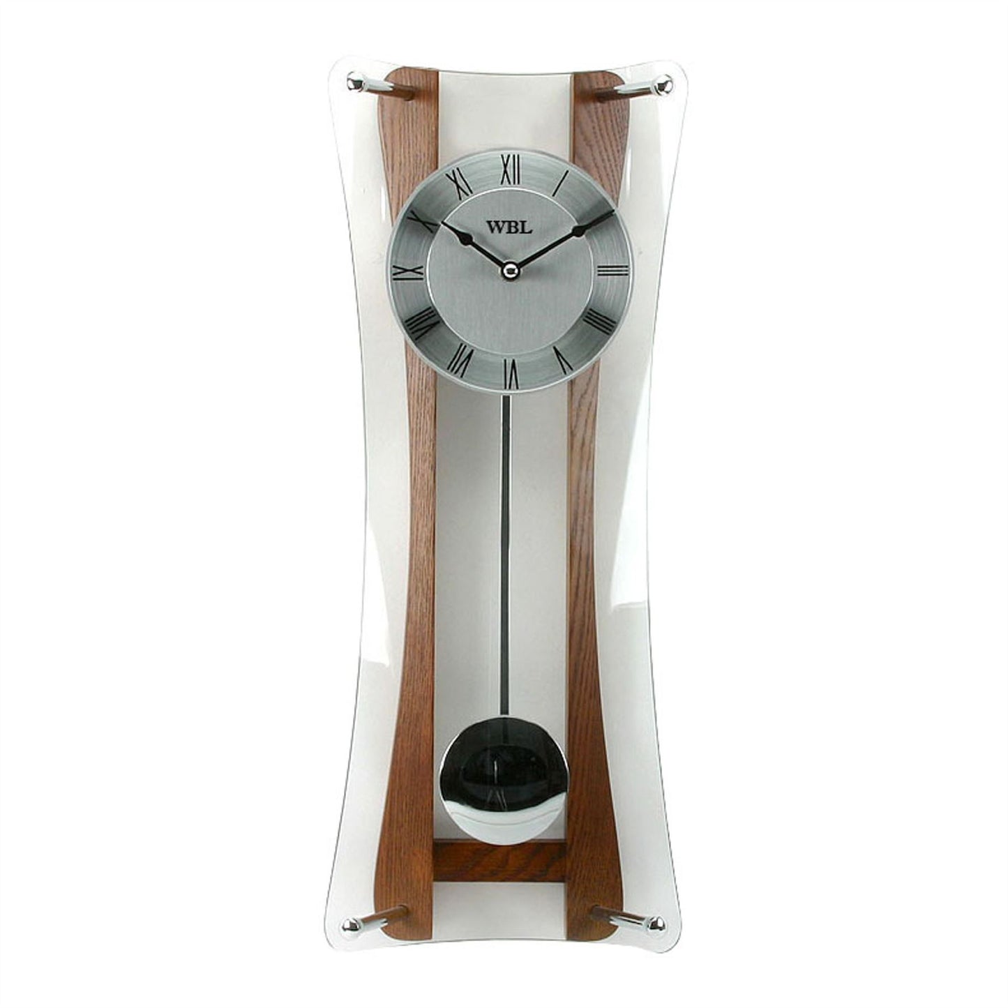 WBL Oak/Silver dial curved front pendulum Wall Clock