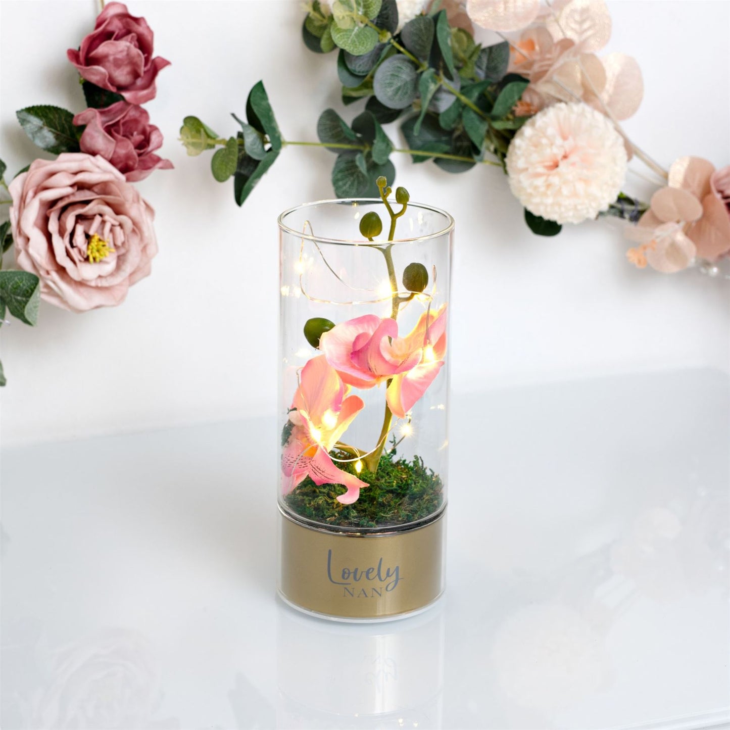 Peaches & Cream Tube Orchid Flowers & LED Light - Nan