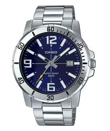 Casio Mens Silver Stainless Steel Blue Dial Analogue Watch MTP-VD01D-1BVUDF