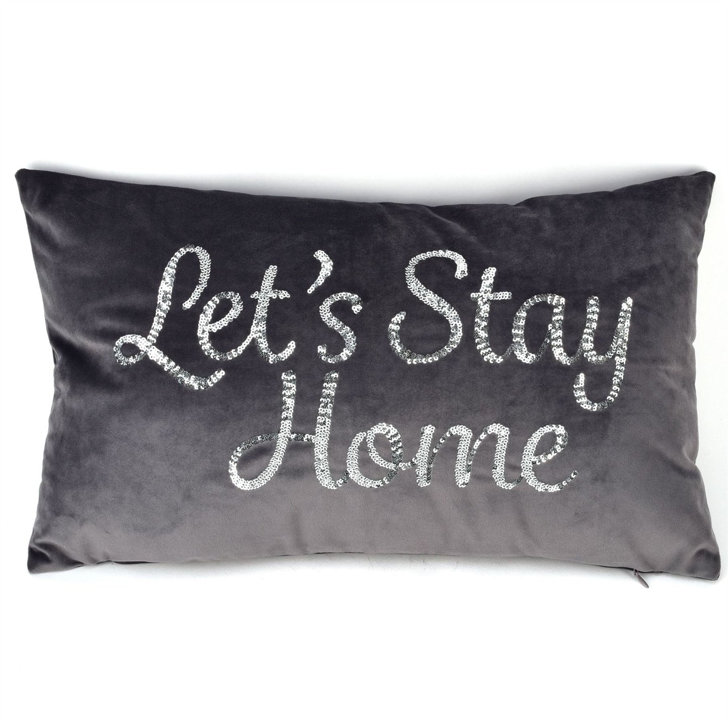 Hestia Velvet Cushion Sequin 'Lets Stay Home' 30cm