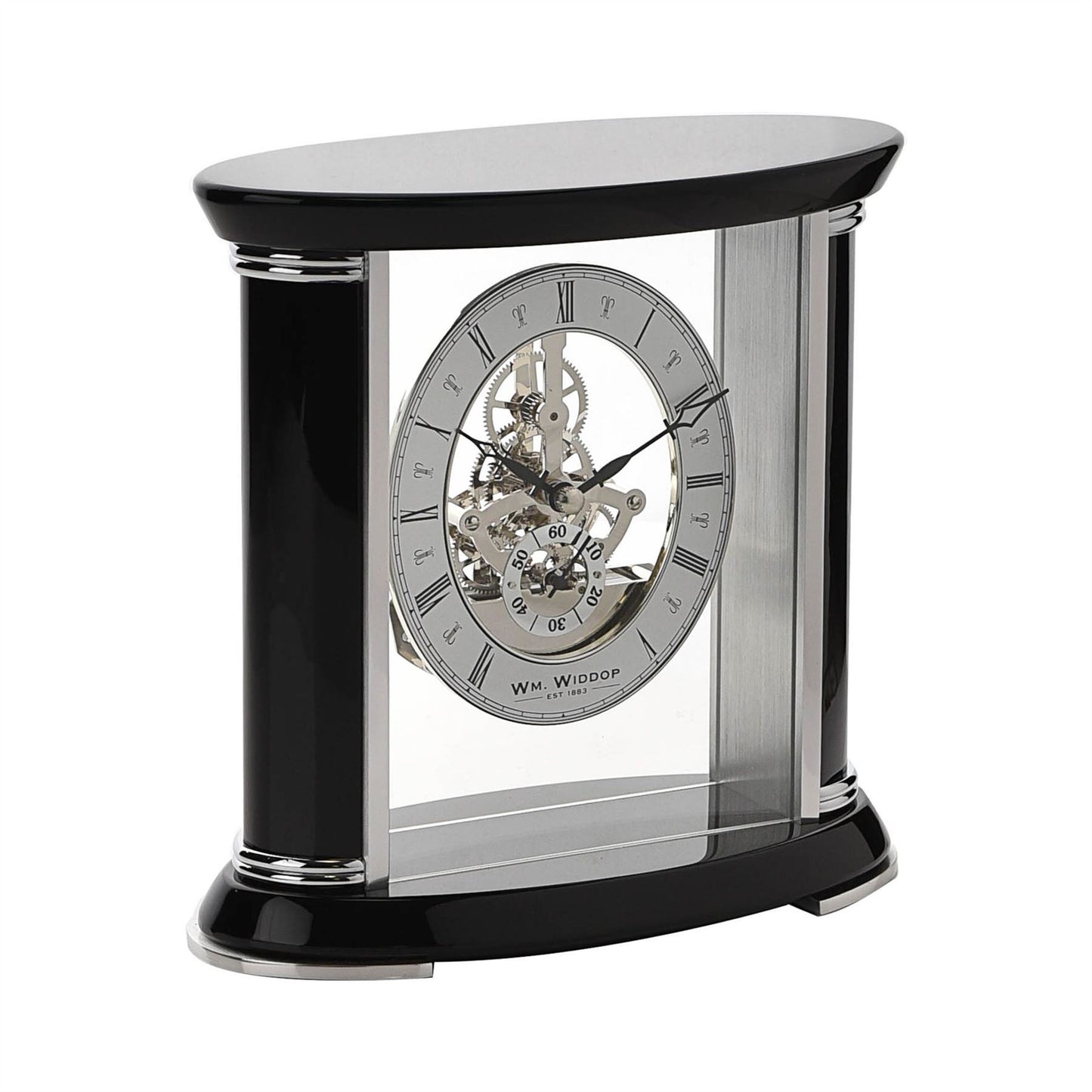 Wm.Widdop Piano Wood Skeleton Movement Mantel Clock 19.5cm