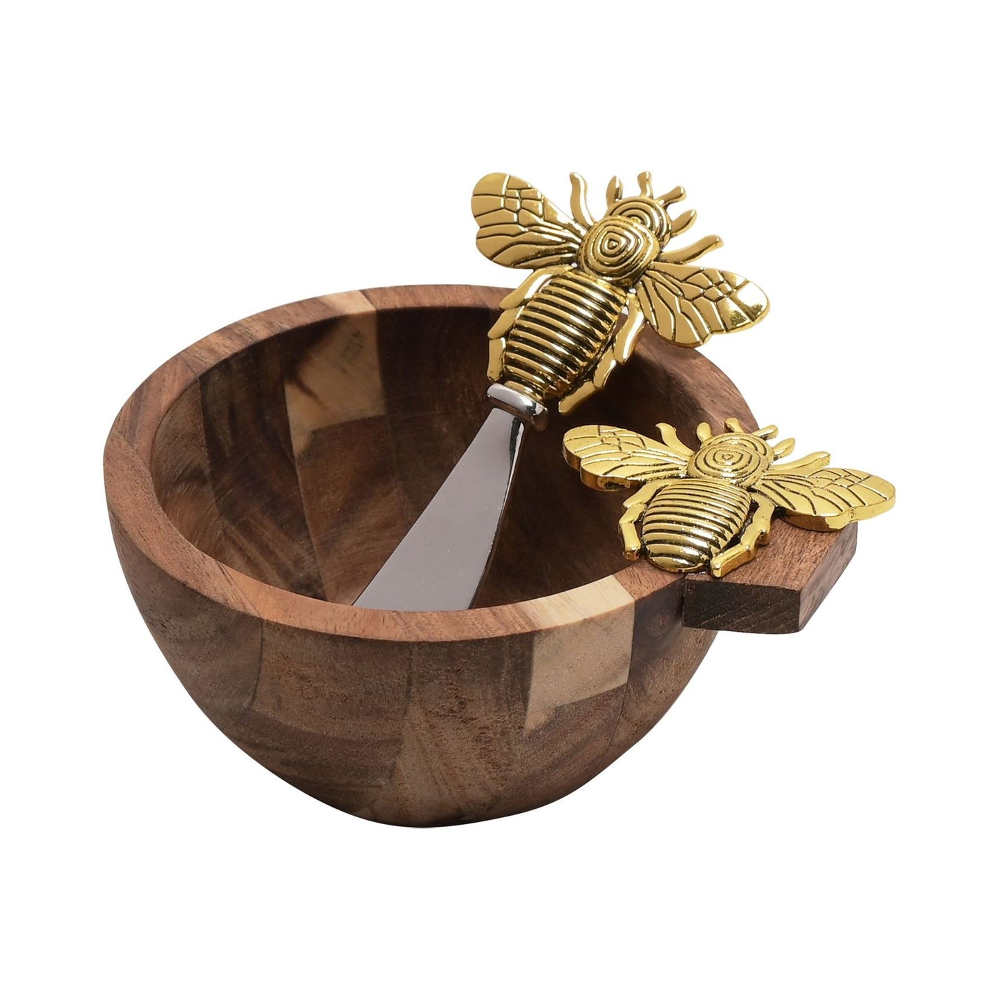 Hestia Acacia Dip Bowl and Spreader Set Bee