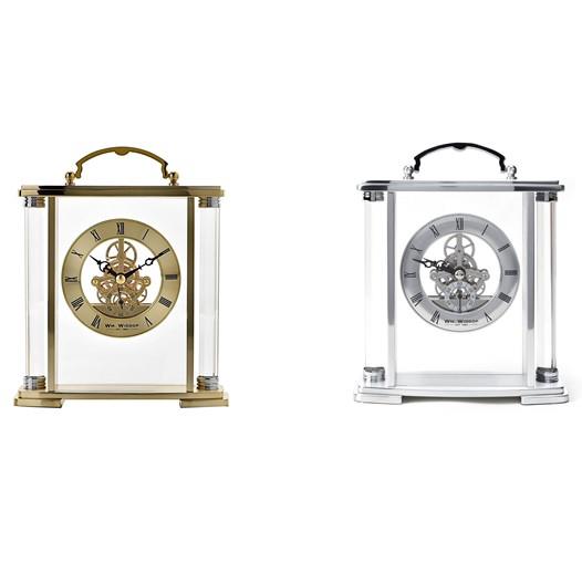 Wm. Widdop Mantel Clock with Handle Skeleton Movement W2918-19 Available Multiple Colour