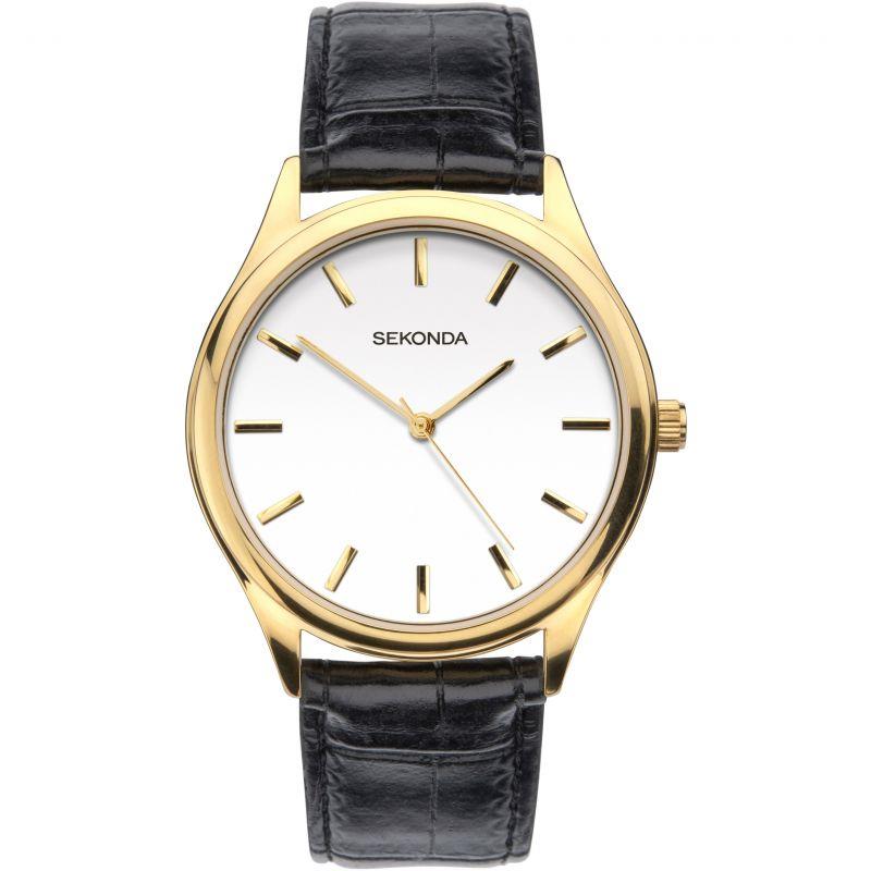 Sekonda Mens Basic White Dial Black Leather Strap Watch 1535