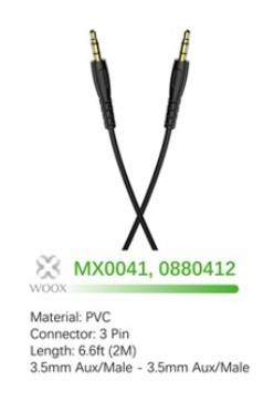 Woox MX0041 3.5mm Aux to 3.5mm Aux PVC Audio Cable, 6.6ft 2m, Black