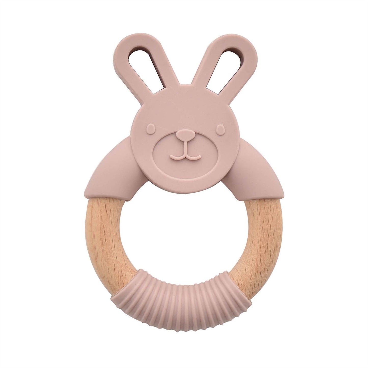 Bambino Wood & Silicone Bunny Teether Pink