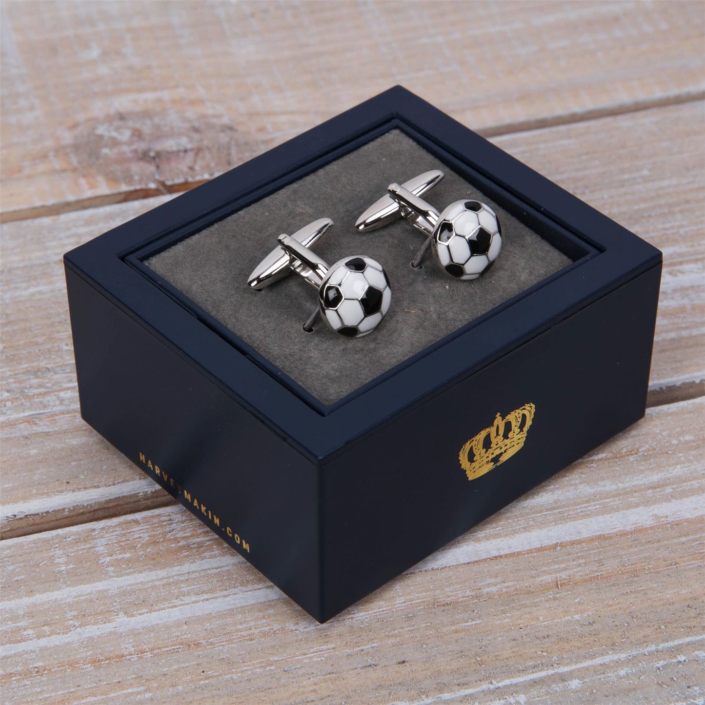 Harvey Makin Rhodium Plated Cufflinks Footballs