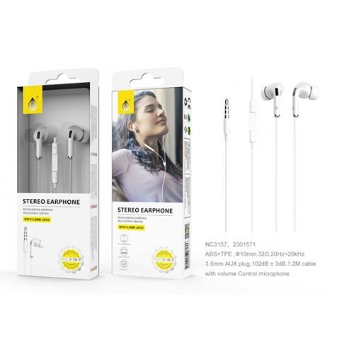 3.5 Audio Earphone with Mic LIA, with Multifunction Button & Volume Control, 1.2m, White