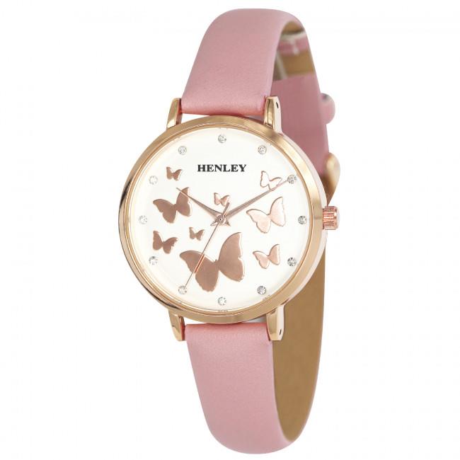Henley Women's Rose Gold Butterfly Caramel Leather Strap Watch H06172 Available Multiple Colour