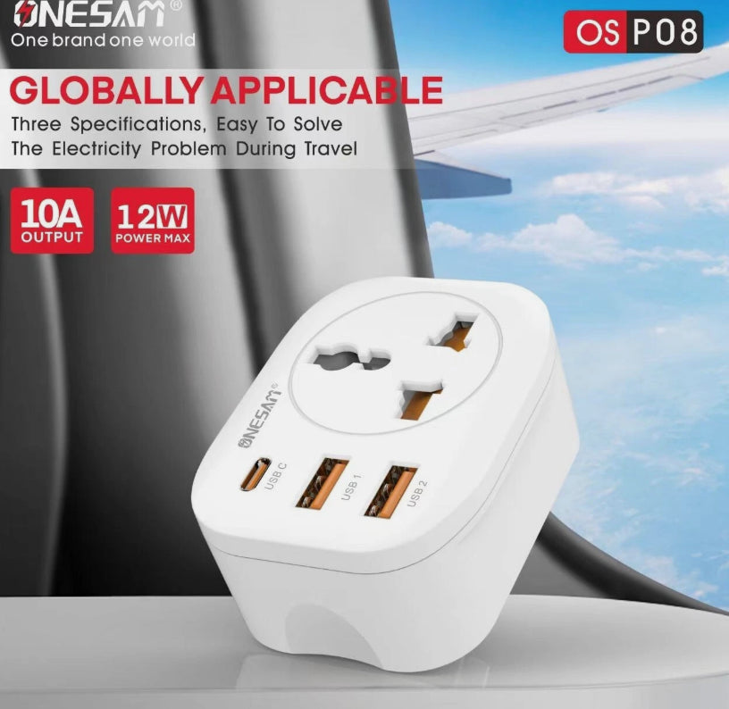 Onesam Extension Multiplug 2X USB A + 1 PD PORT 12W Max 10A