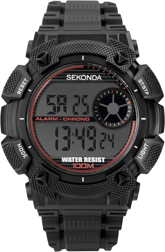 Sekonda Mens Digital Black Rubber Strap Watch 1676