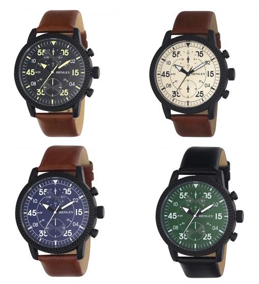 Henley Mens Bold Textured sports Leather Strap Watch H02212 Available Multiple Colour