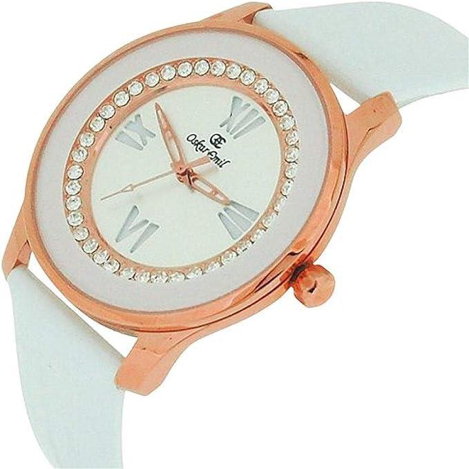 Oskar Emil Ladies Ruby White Bling Silver Dial with White Leather Strap Watch CLEARANCE - NEEDS RE-BATTERY