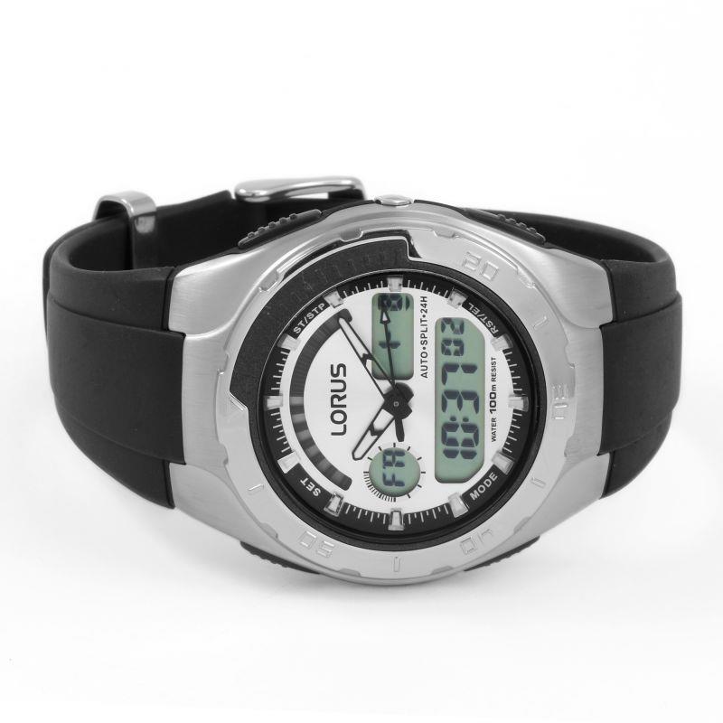 Lorus Mens Dual Time Black Rubber Strap Watch - R2389GX9 - CLEARANCE NEEDS RE-BATTERY