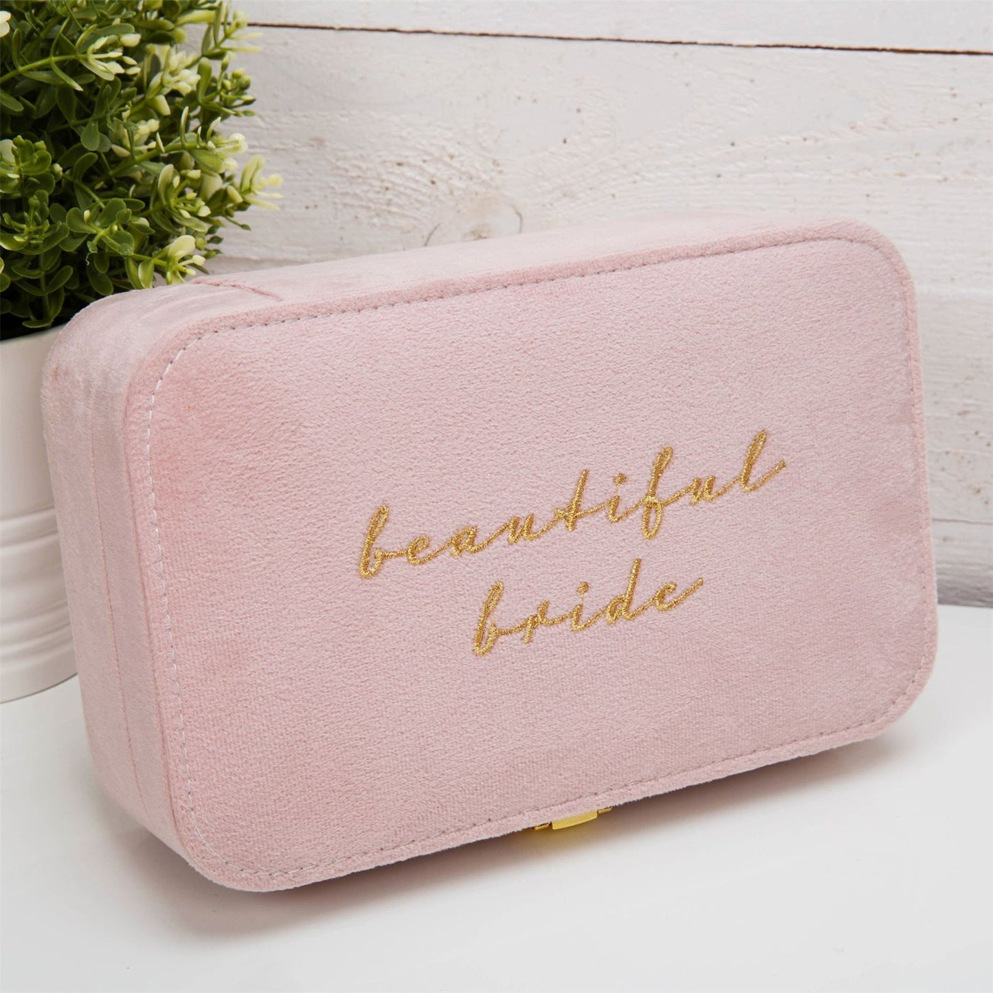 Amore Pink Velvet Jewellery Box "Beautiful Bride"
