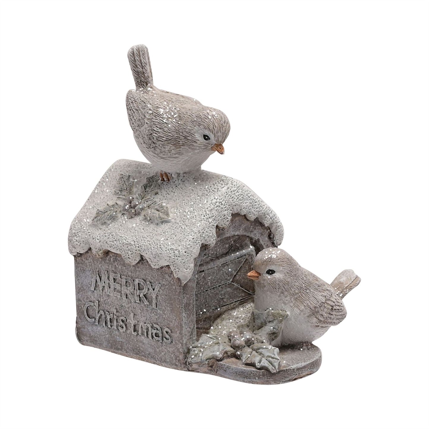 LED Two Robins on House Figurine