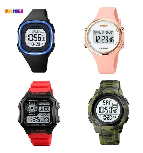 Skmei Mens & Ladies Digital Water proof assorted Model & Colour's Varied Rubber Strap Watch