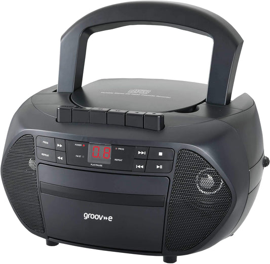 Groove-e Traditional Boombox Portable CD & Cassette Player with Radio - Black