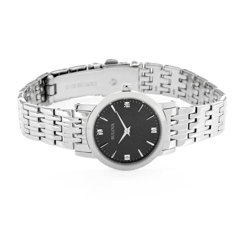 Bulova Women's Diamond Black mother of pearl Dial with Stainless Steel Strap Watch 96P148