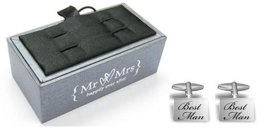 Mr & Mrs Black Engraved Cufflinks "Best Man"
