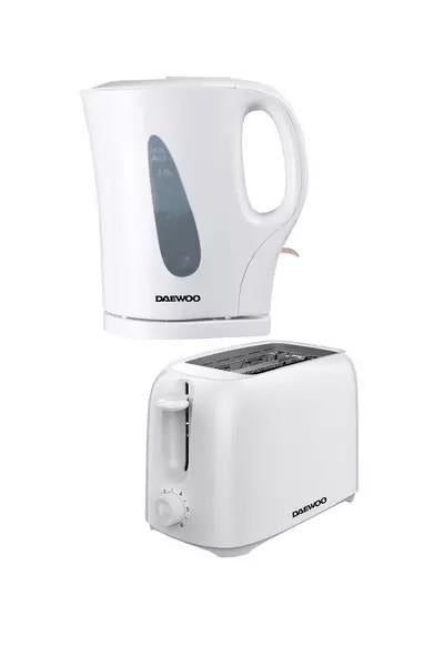 Daewoo Essentials 1.7 Litre Cordless Kettle and 2 Slice Toaster Set White