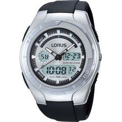 Lorus Mens Dual Time Black Rubber Strap Watch - R2389GX9 - CLEARANCE NEEDS RE-BATTERY