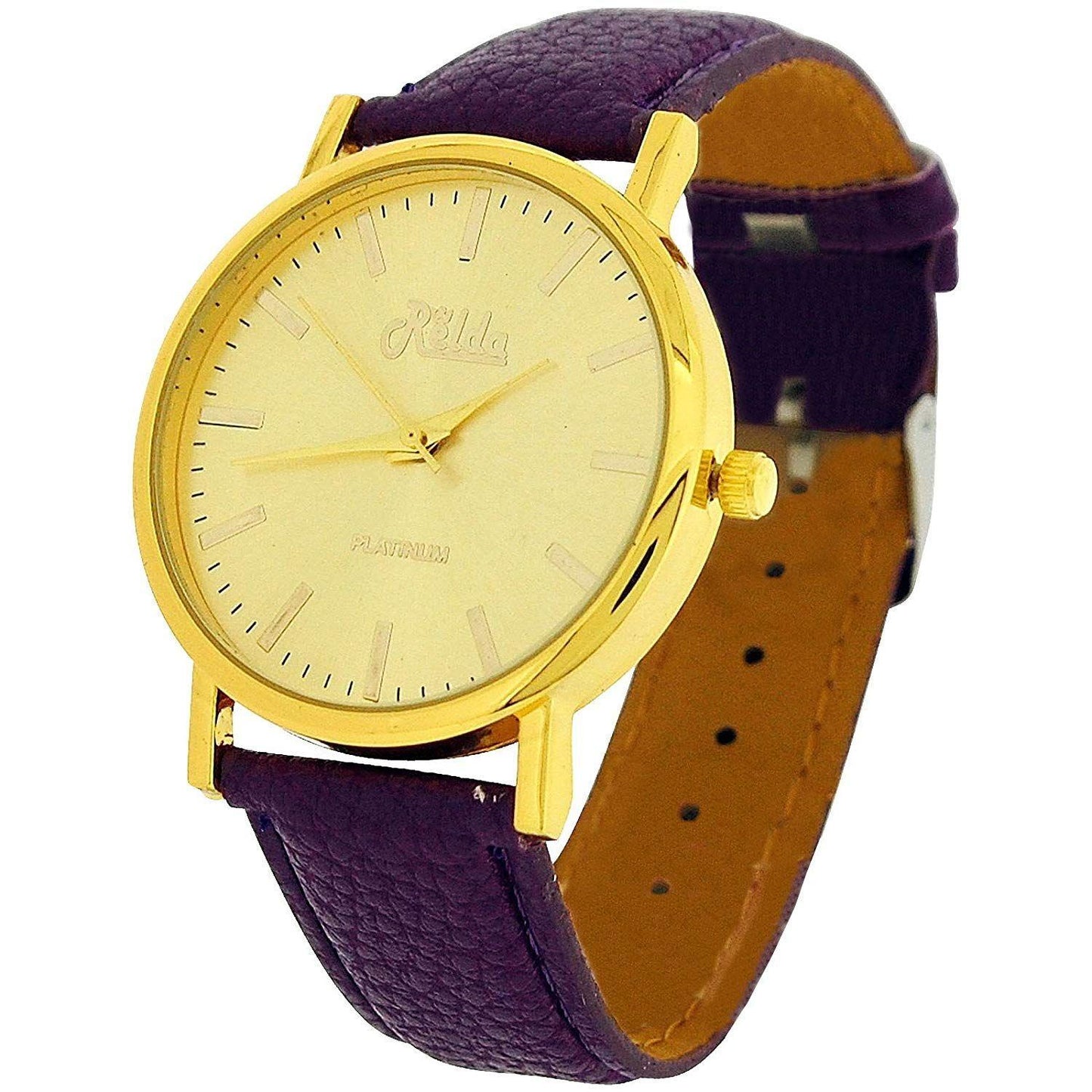 Relda Women Analogue Jumbo Gold tone Dial & Leather Strap With Buckle REL6 Available Multiple Colour - Needs Battery.