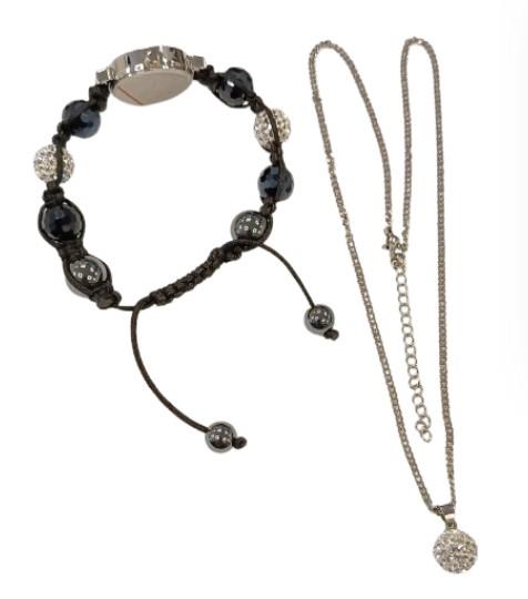 Sekonda Ladies Bling Black & Diamante bangle Watch & Necklace Gift Set