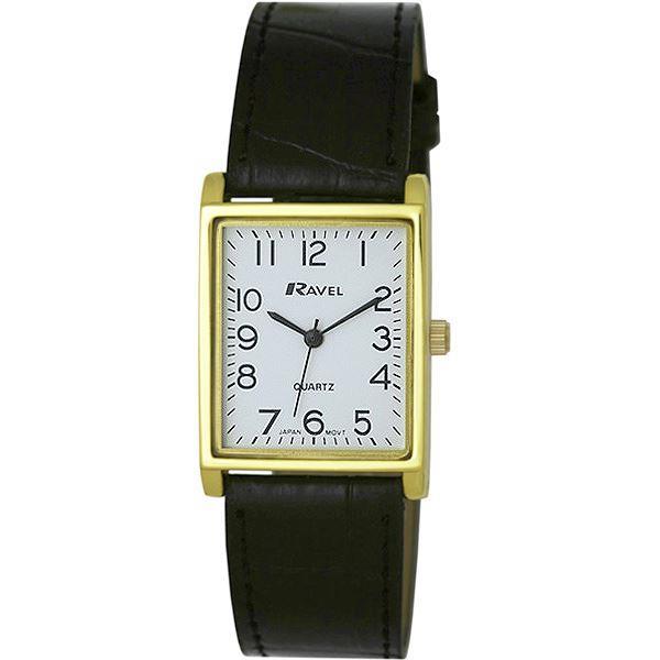 Ravel Mens Basic Classic Rectangular Square Dial Leather Strap Watch R0120