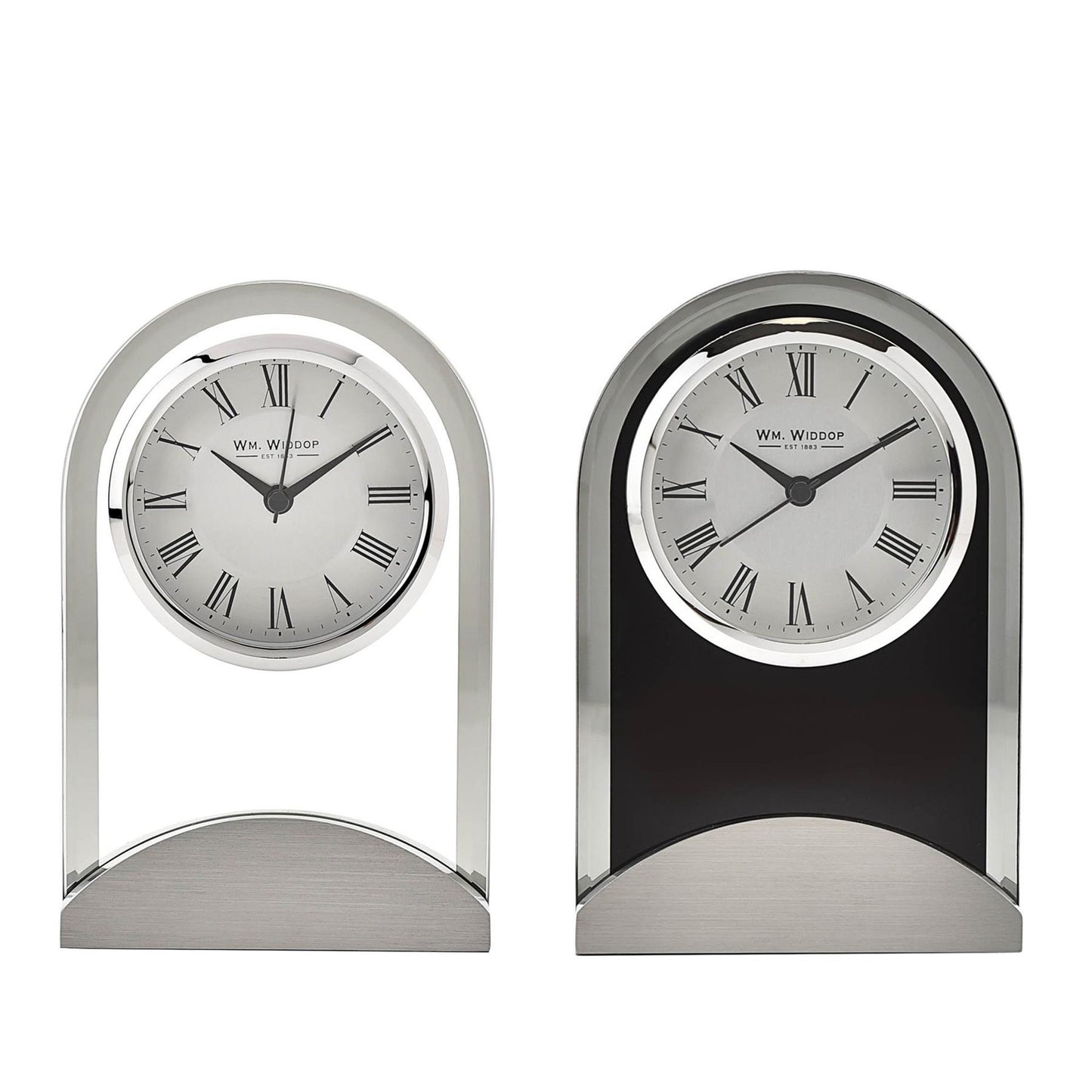 Wm.Widdop Glass Panel Aluminium Base Mantel Clock W2911-12 Available Multiple Colour