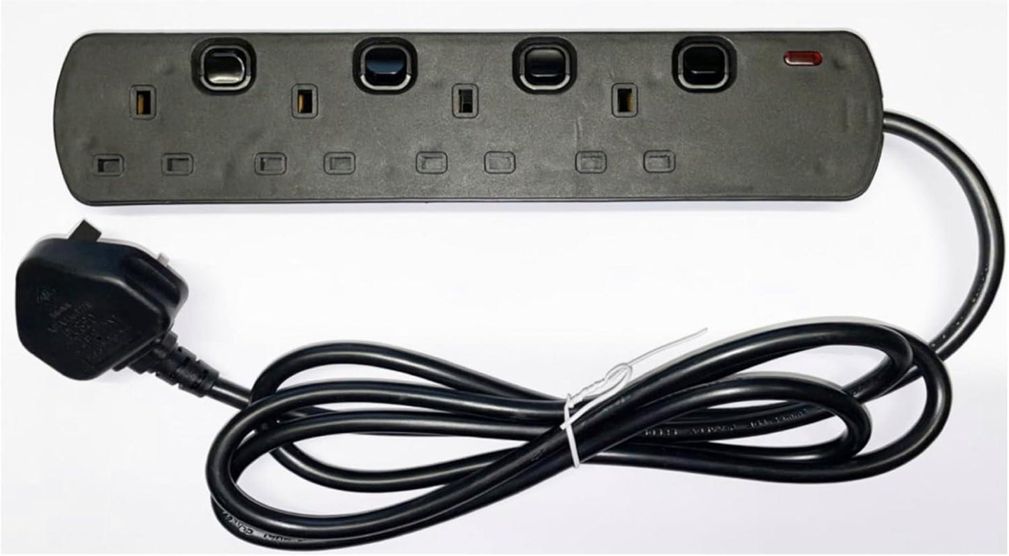 PowerPlus 4 way 2m Switched Extension Lead with Surge Protection Black