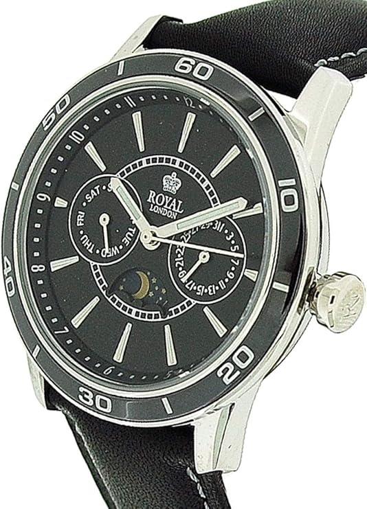 Royal London Mens Fashion Calender Date Black Dial With Black Leather Strap Watch 41124 – 03
