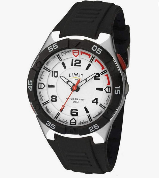Limit Men's Sports Back Light Active Analogue Black/Silver Rubber Strap Watch
