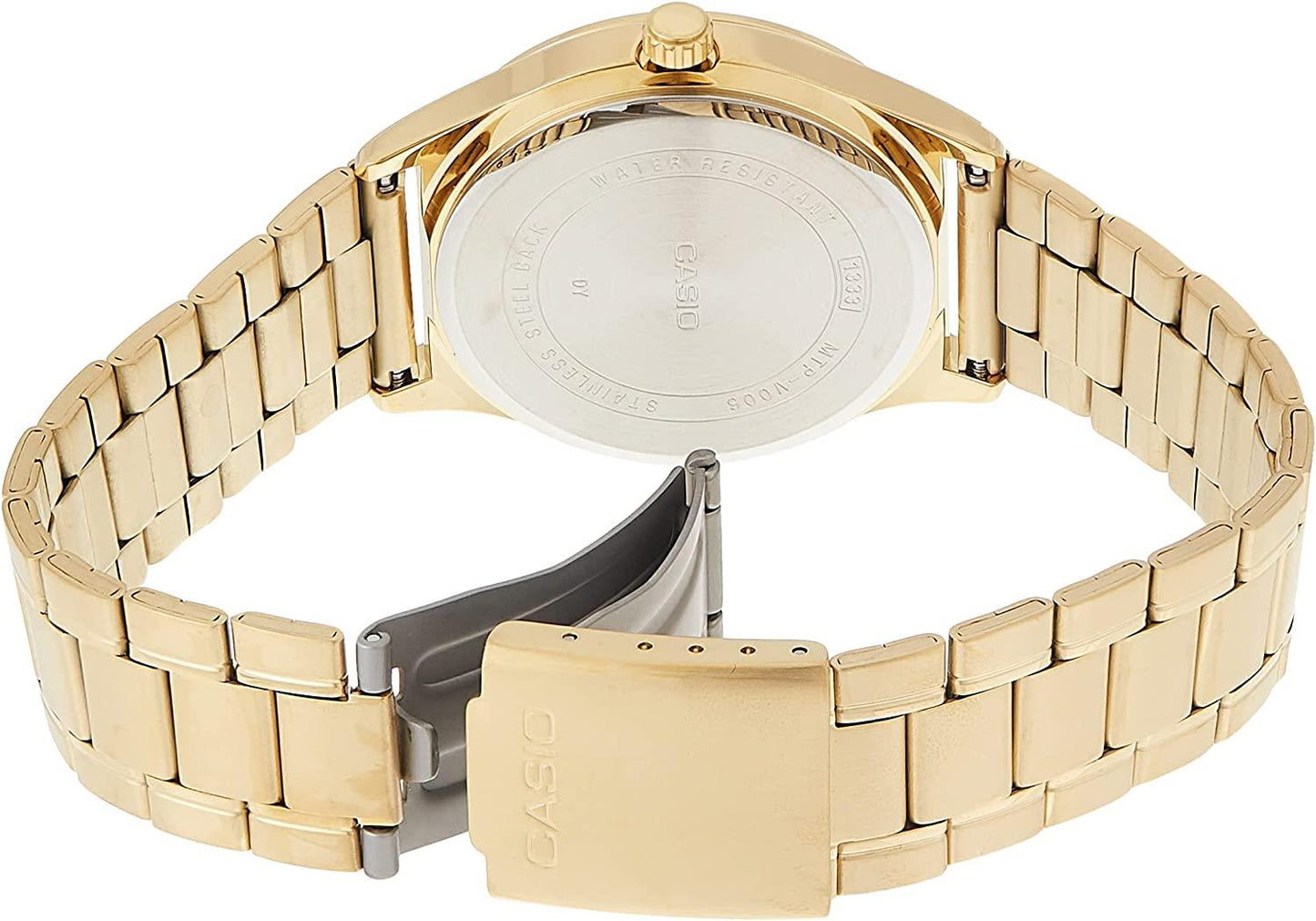 Casio Men's Champagne Dial Stainless Steel Day Date Bracelet Watch MTP-V006G-9BUDF
