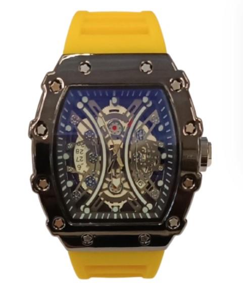 New Rubber Gents Solid Fashion Quartz Movement Screw Decoration Skeleton Dial Rubber Strap Watch Available Multiple Colour
