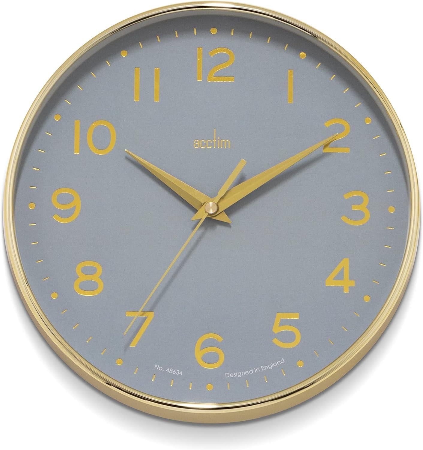 Acctim Rand 20cm Small Dial Foil Embossed Numbers Quartz Wall Clock Available Multiple Colour