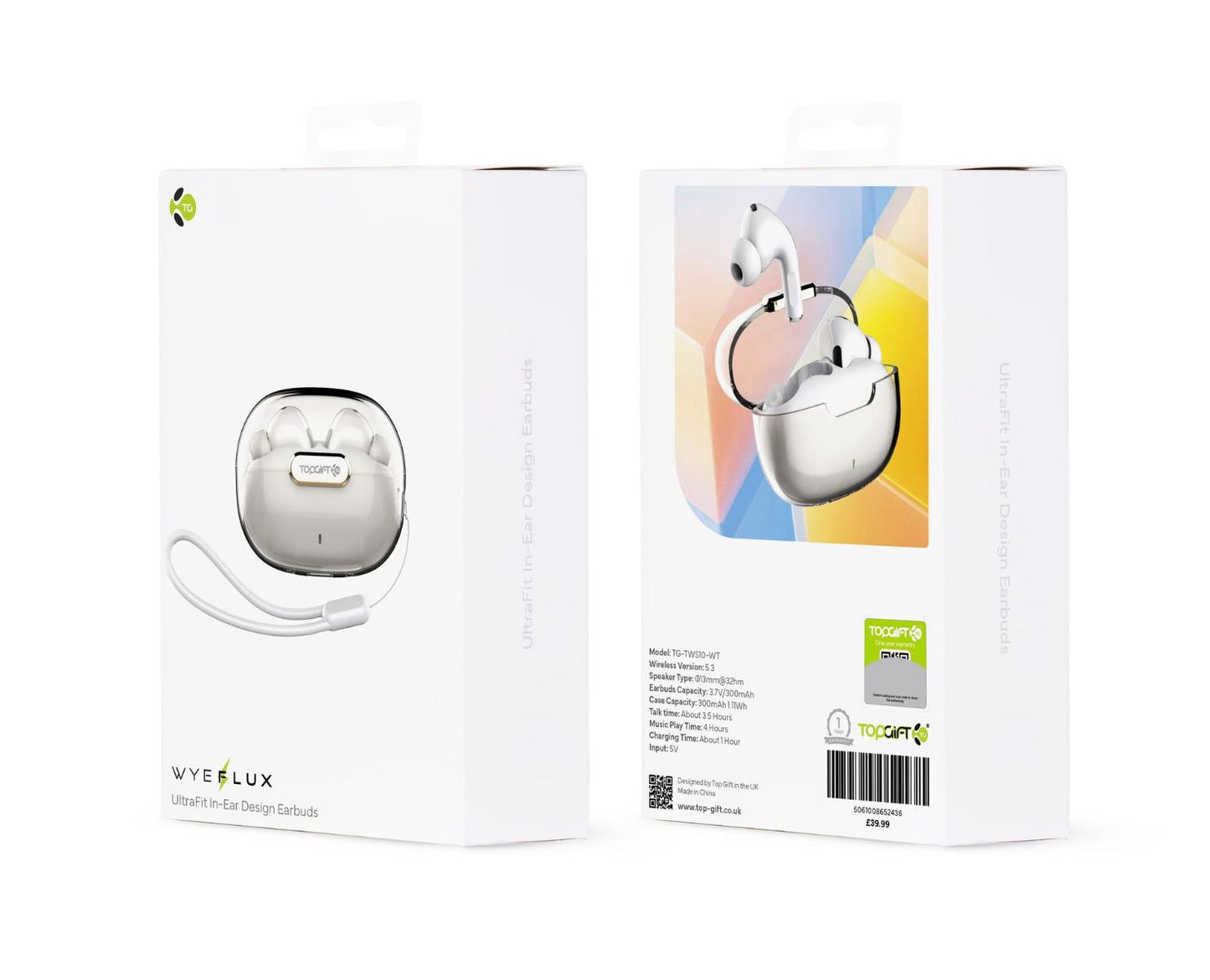 WYEWAVE White UltraFit In-Ear Design Wireless Earbuds TG-TWS10