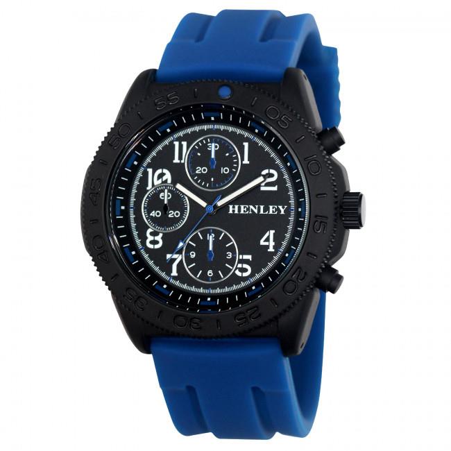 Henley Mens Multi Eye Black Dial With Sports Large Silicone Strap Watch H02218 Available Multiple Colour