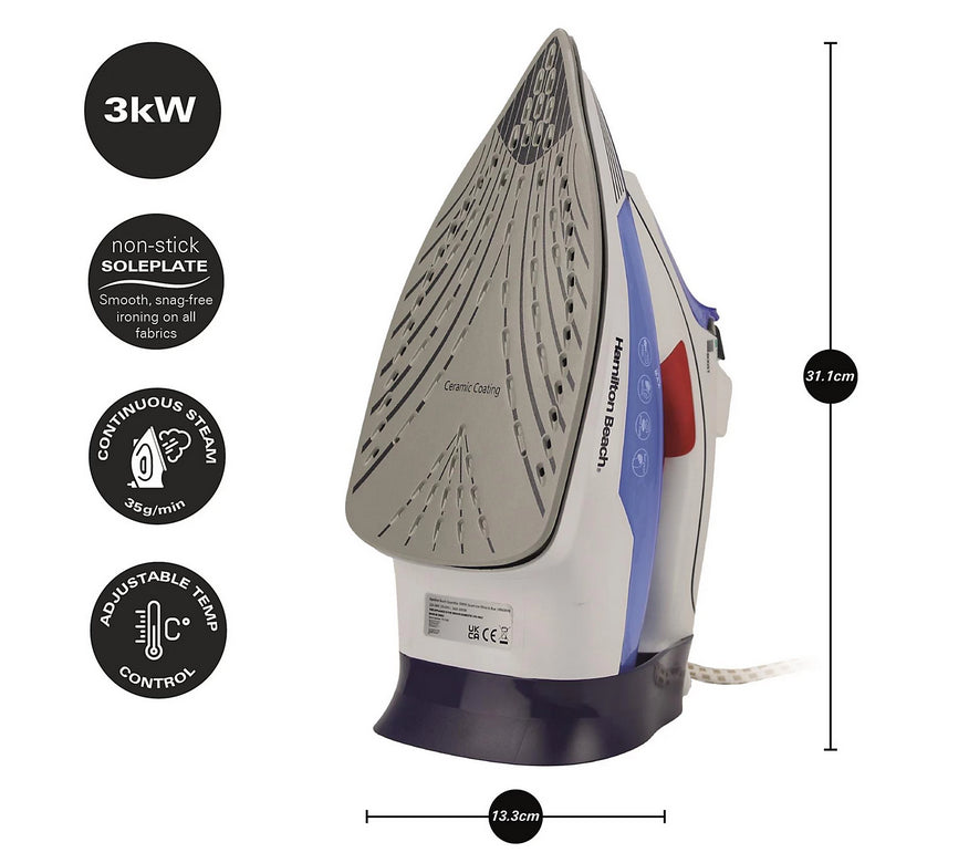 Hamilton Beach 3000W Pro Steam Max Iron White & Blue