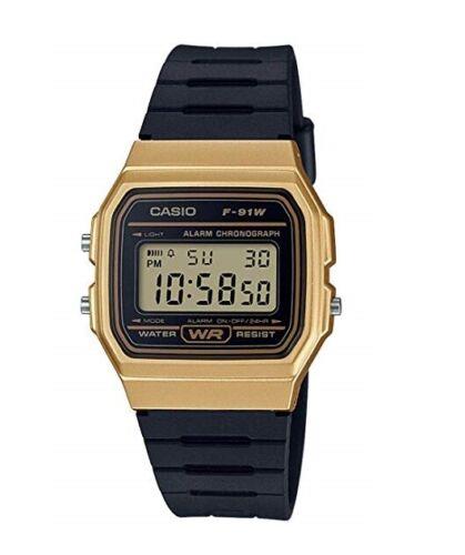 Casio Mens Classic Sports Digital Black/Gold Watch F-91WM-9ADF