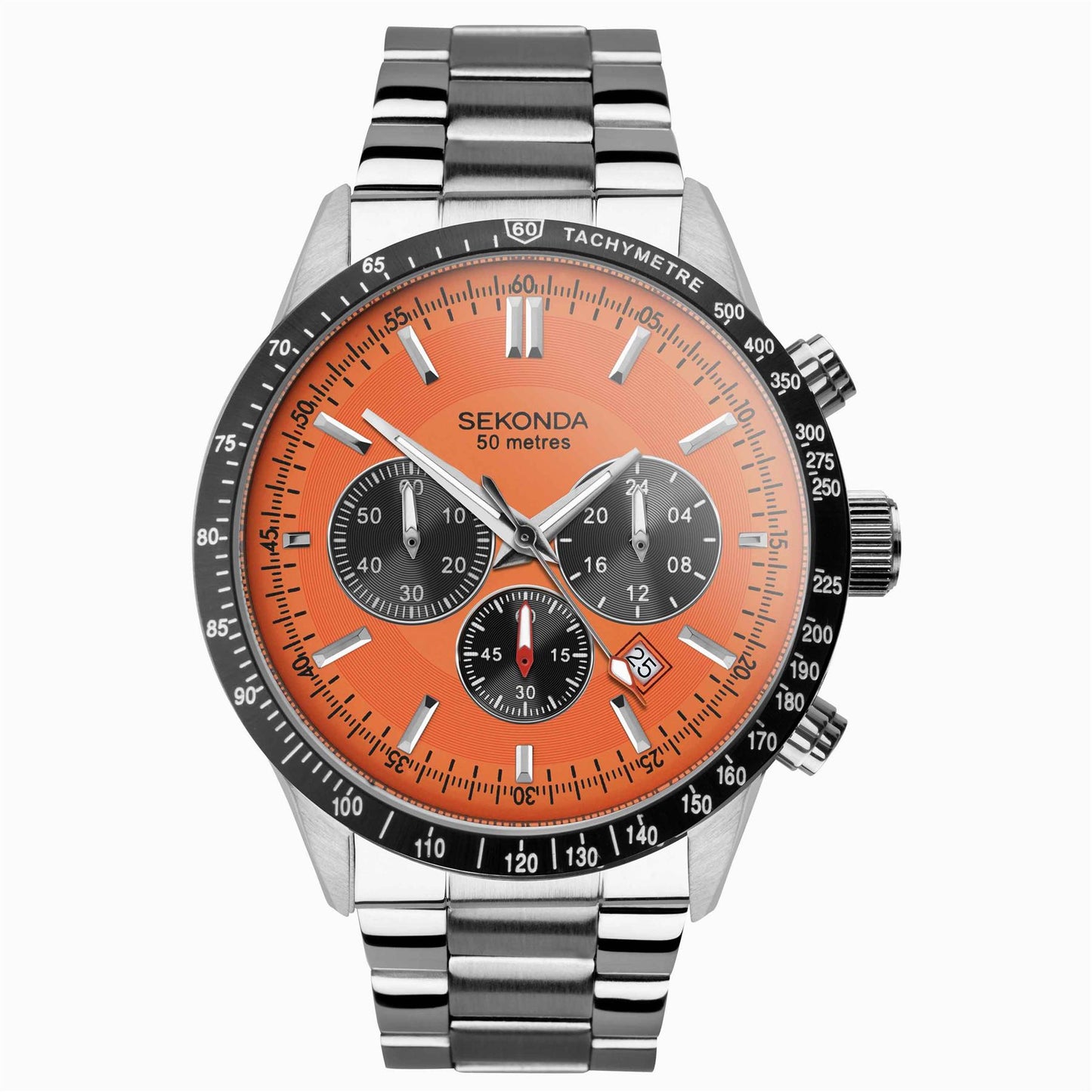 Sekonda Mens Velocity Chronograph Stainless Steel Case & Bracelet with Orange Dial 30025