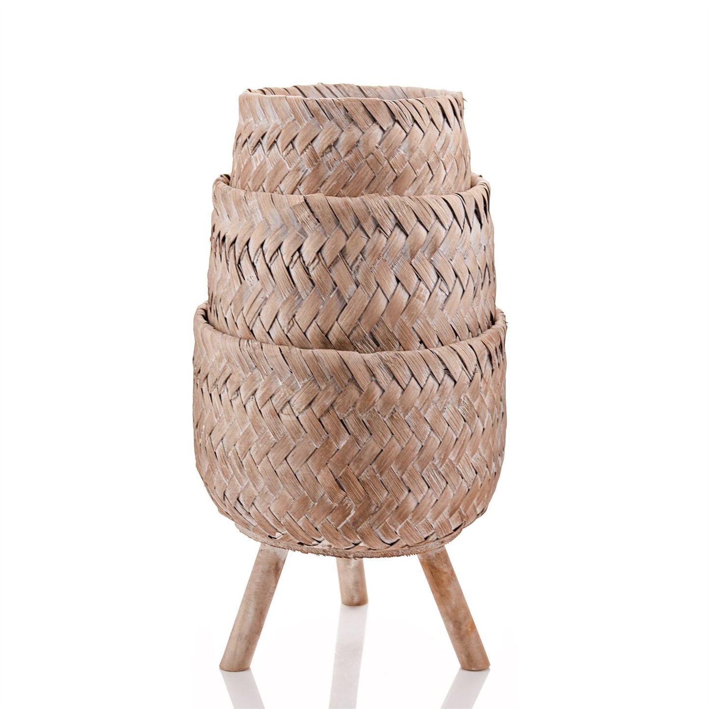 Hestia Set of 3 Woven Bamboo Indoor Footed Planters