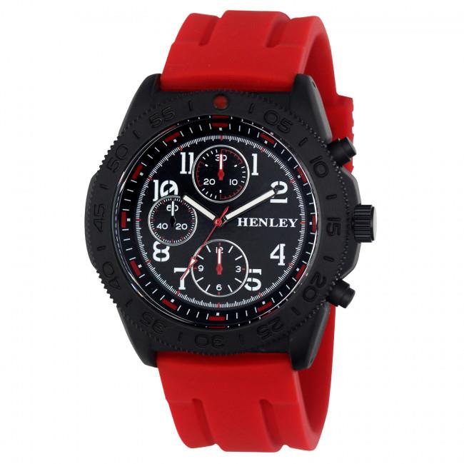 Henley Mens Multi Eye Black Dial With Sports Large Silicone Strap Watch H02218 Available Multiple Colour