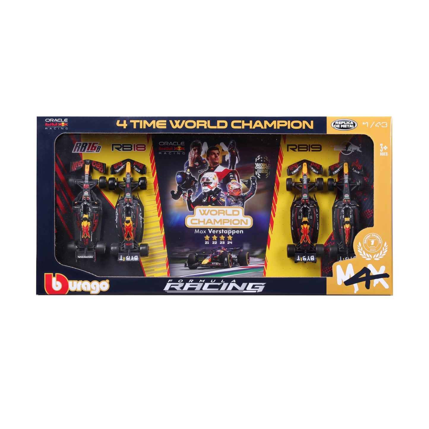 1:43 F1 Red Bull Racing 4Pk Max Verstappen Four Times World Champion Set - Diecast Model car Collectables