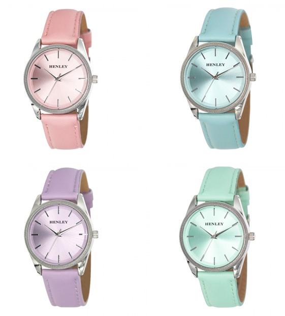 Henley Ladies Fashion Colourful Round Shape Pink Soft Faux Leather Strap Watch Green H06186 Available Multiple Colour