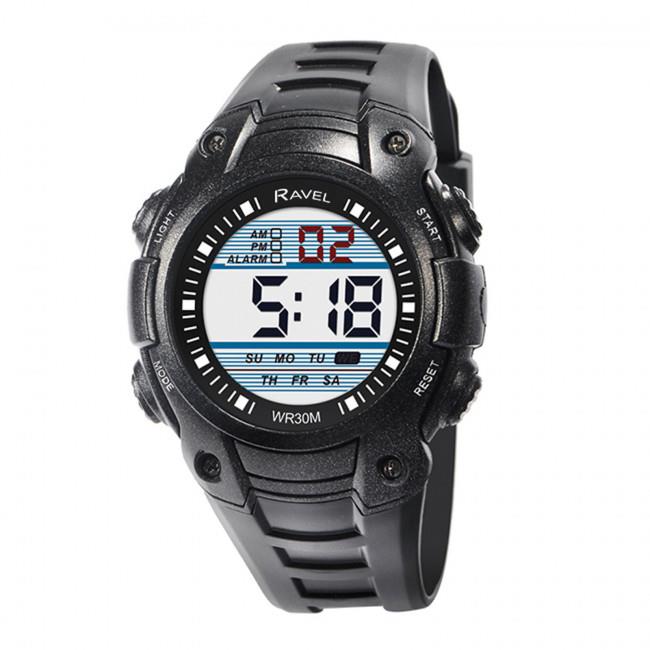 Ravel Mens 3ATM Digital Sports Black PU Rubber Strap Watch RDG.14 Available Multiple Colour
